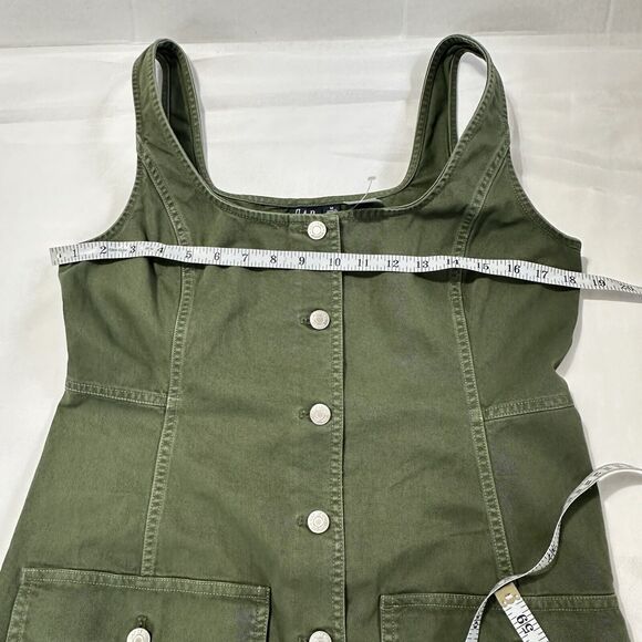 Gap Denim Cargo Dress Woman Size Medium Green Button Front Pockets Sleeveless - Picture 6 of 9